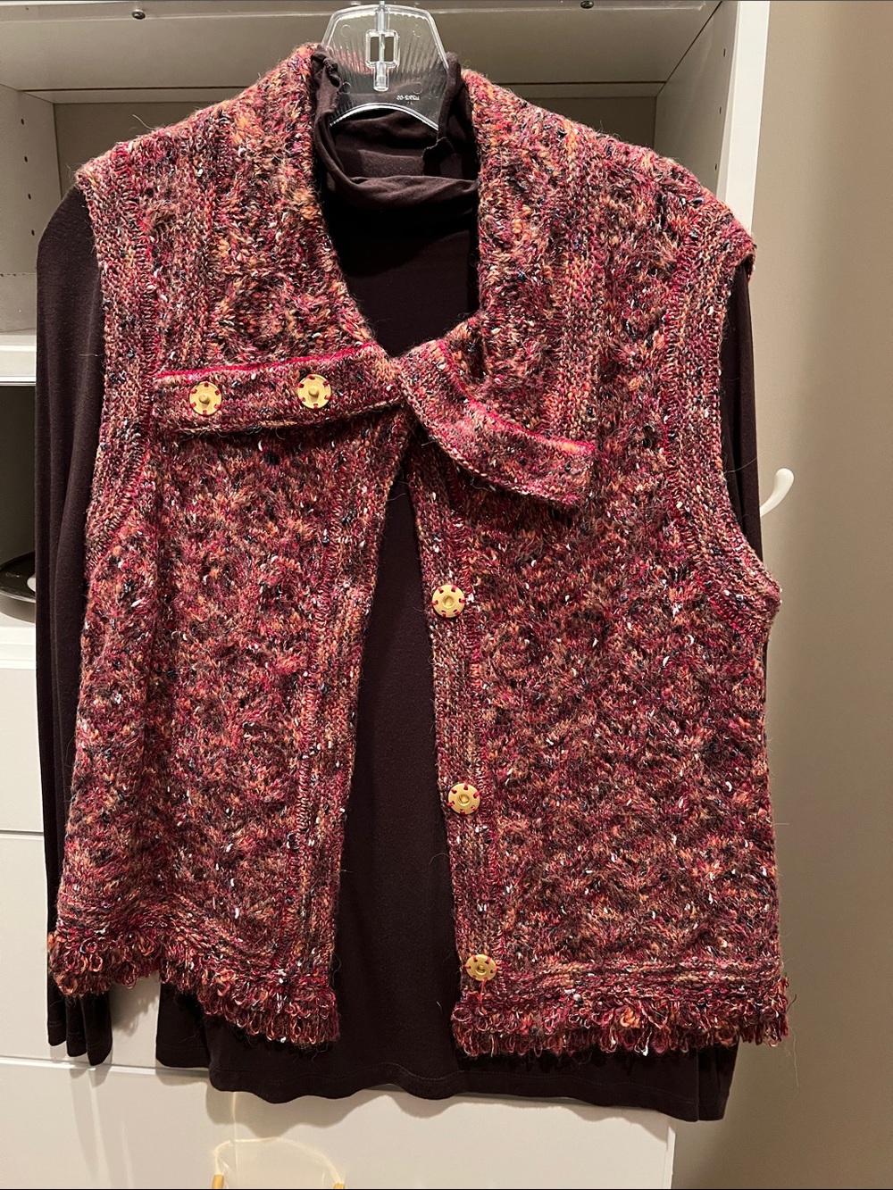 St. John Multicolor Tweed Knit Vest with Button Front plus halogen long sleeve